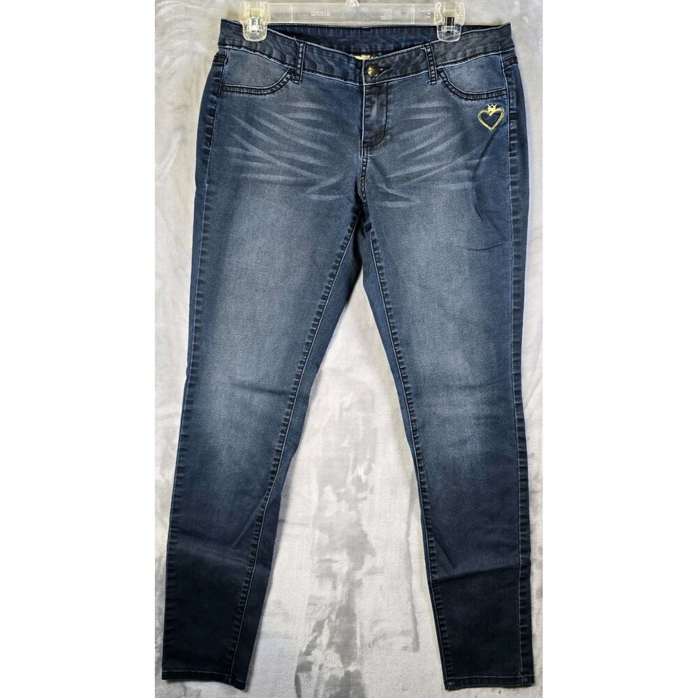 Princess Vera Wang Jeans Juniors 9 Blue Legging Skinny Denim Heart Embroidery